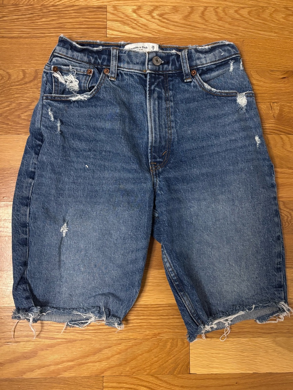 Abercrombie & Fitch Distressed Dark Blue Denim Shorts